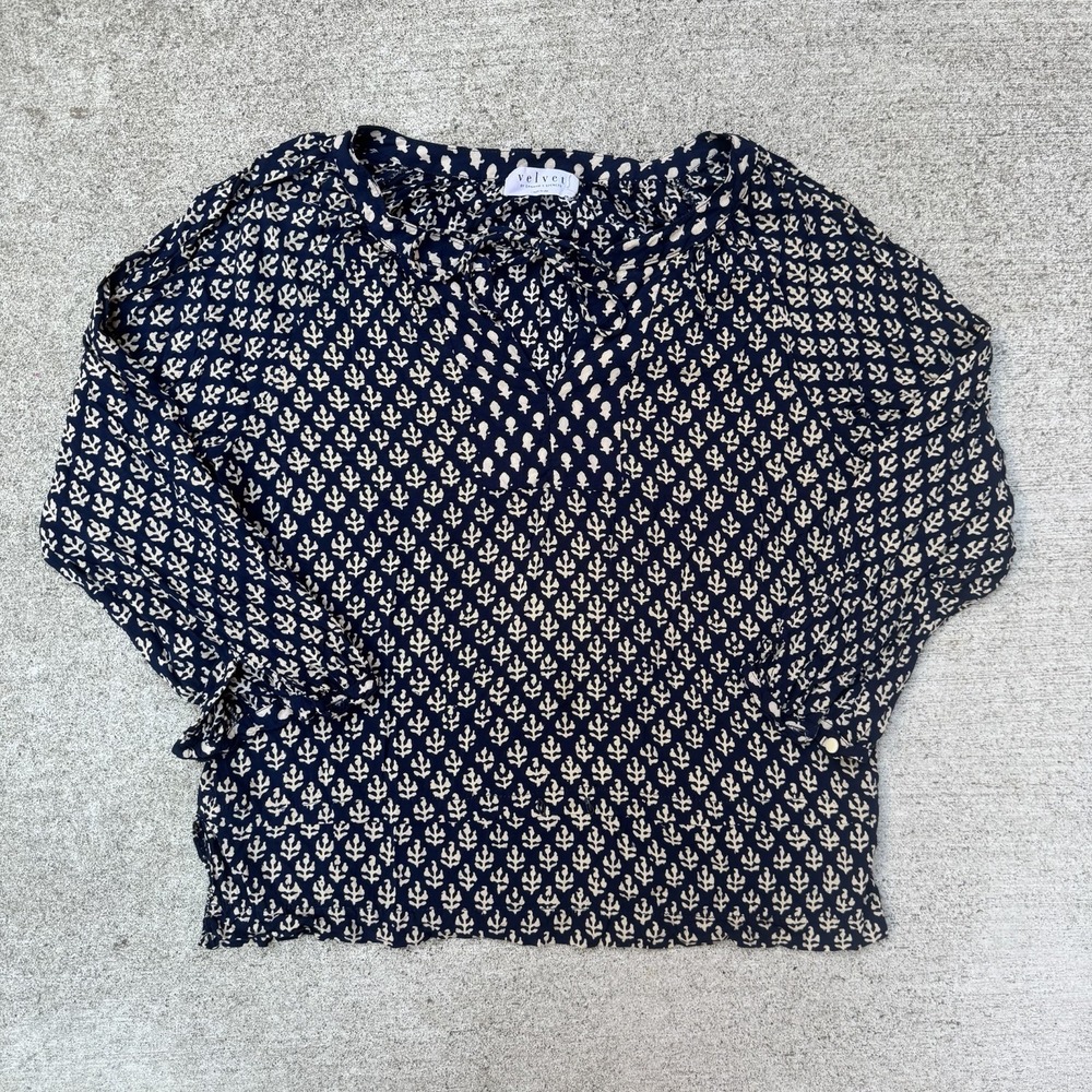 Velvet By Graham and Spencer Navy‎ Batik Floral Print Top